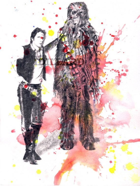 570x757 Han Solo And Chewbacca Star Wars Art Watercolor By Idillard - Han Solo Painting