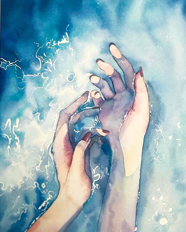 640x800 I Want This On A Canvas In My Bathroom. Watercolor - Hand In Hand Painting