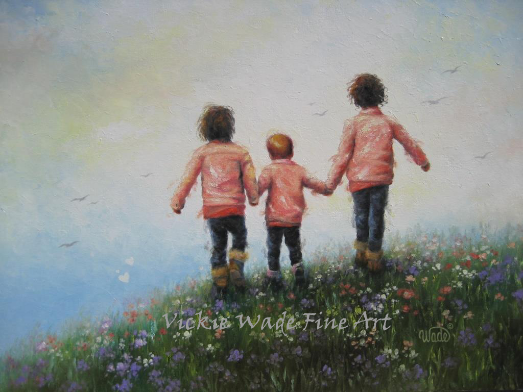 1024x768 Three Little Sisters Hand In Hand Vickie Wade Fine Art - Hand In Hand Painting