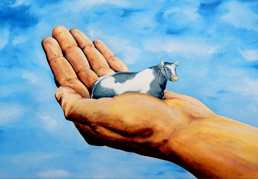 900x624 Cow In Hand Painting By Mark Cawood - Hand In Hand Painting