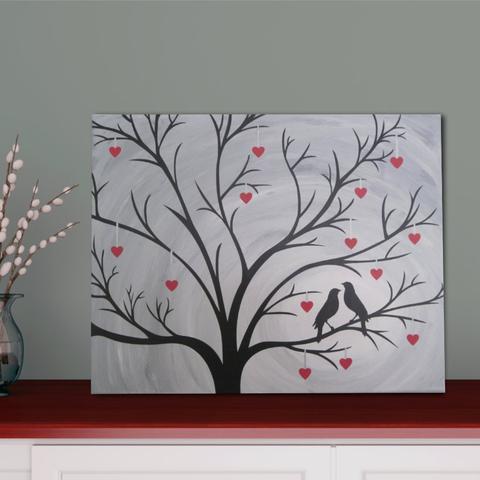 480x480 Birds In Heart Tree Silhouette Painting Hand Painted Canvas Art - Hand Painting Canvas