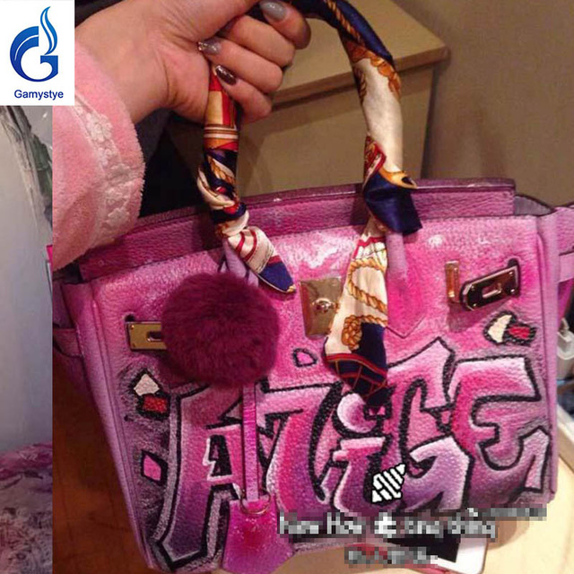 640x640 New Graffiti Custom Bags Genuine Leather Totes Women Messenger - Handbag Painting