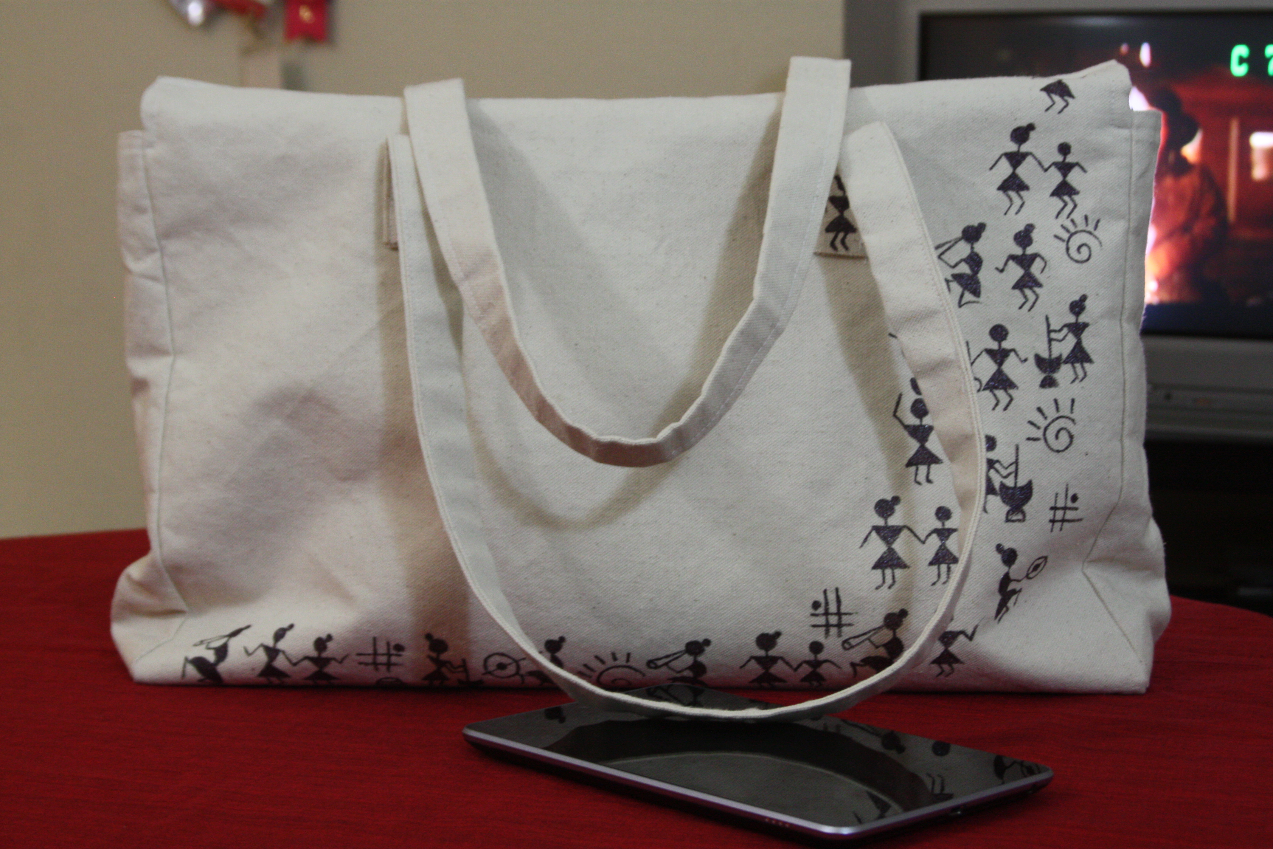 4272x2848 Warli Art Handbag Monalisadesign - Handbag Painting