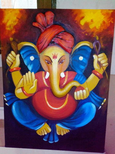 375x500 Handmade Ganesh Painting, Canvas Paintings - Handmade Painting
