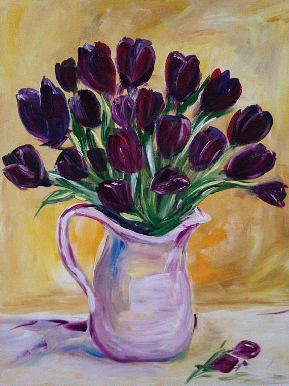 570x760 Handmade Painting Of Purple Tulips Acrylic Painting - Handmade Painting