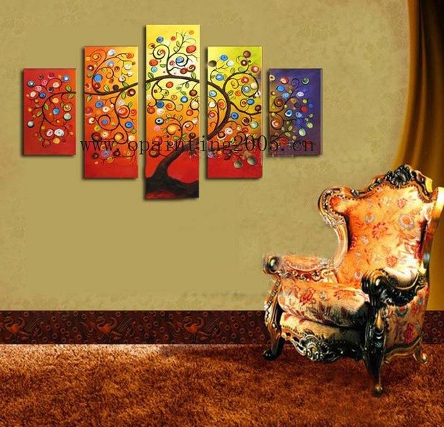 640x615 New Handmade Group Of Oil Paintings Abstract 5pcs Flowers Rich - Handmade Painting