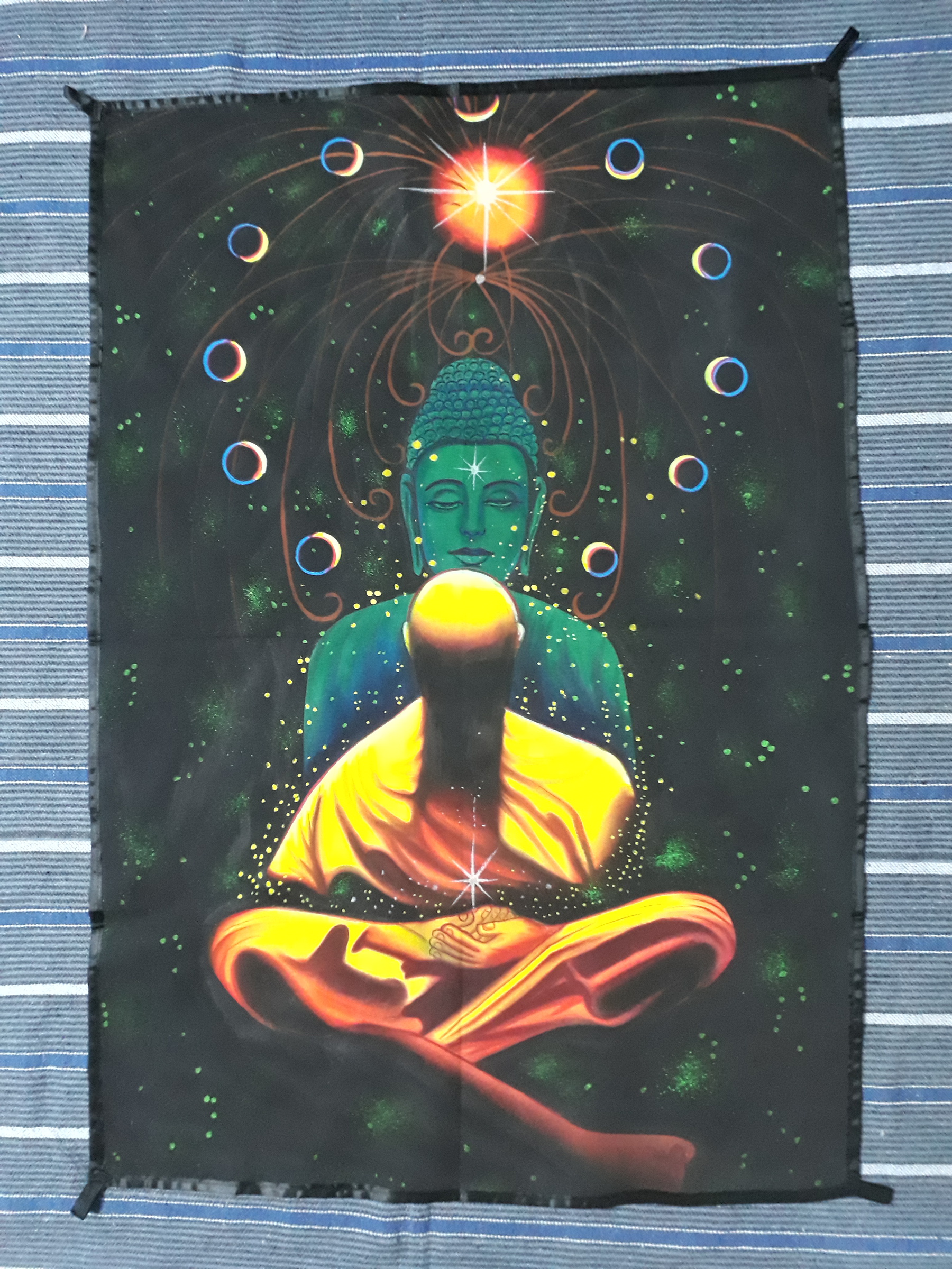 1800x2400 Budddha In Meditation, Fluorescent Painting, Glow In Dark, Uv Glow - Handmade Painting