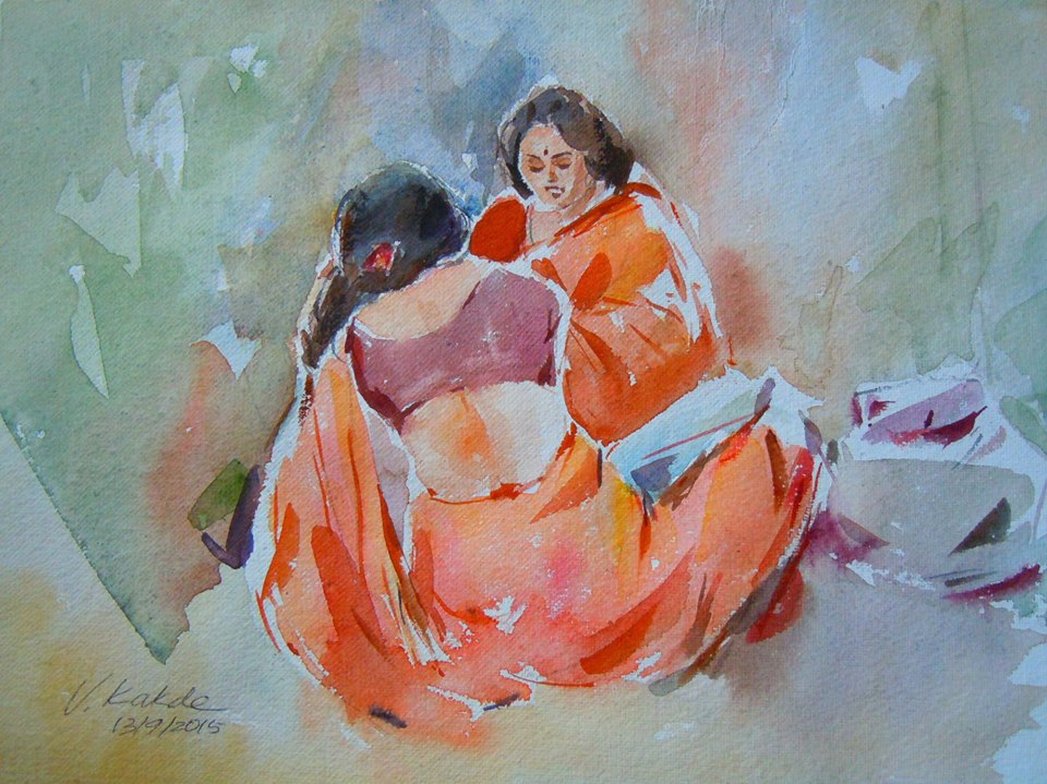 960x719 Watercolor The Vendor And The Buyer , Watercolor On Ecovision - Handmade Paper For Watercolor Painting
