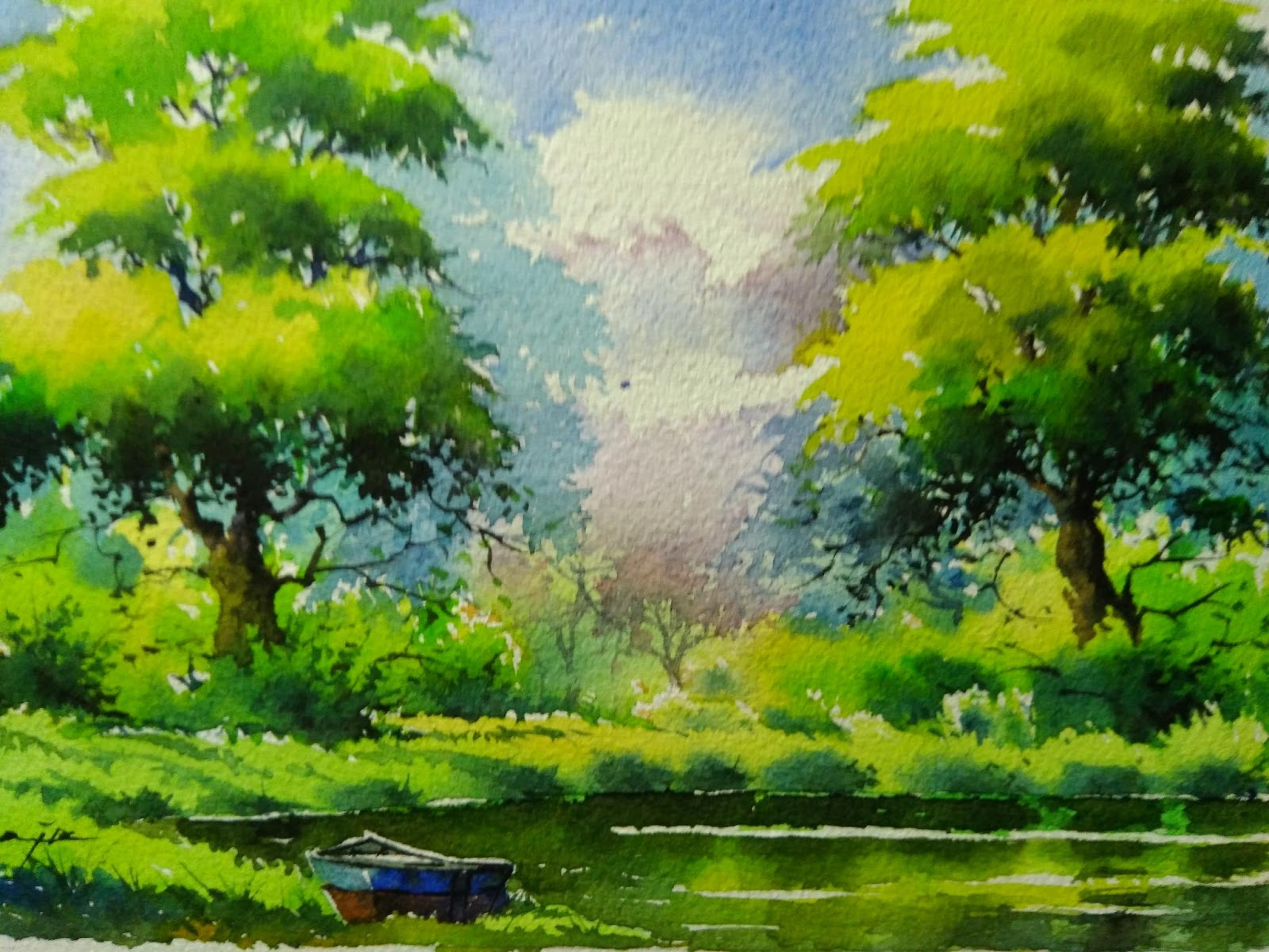 1600x1200 Watercolor Landscape On Handmade Paper - Handmade Paper For Watercolor Painting