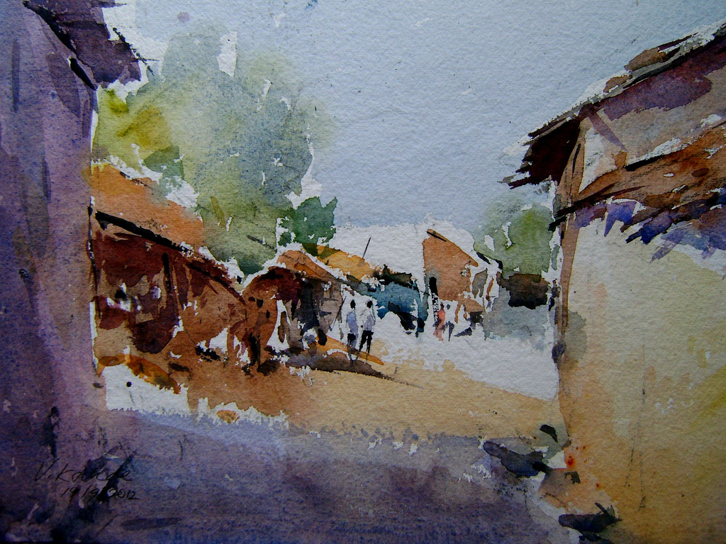 1024x767 Watercolor On Handmade Paper, 11x15 Vijay Kakde - Handmade Paper For Watercolor Painting
