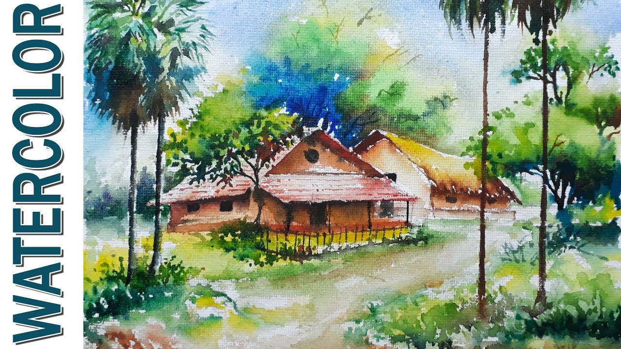 1280x720 Watercolor Painting For Beginners Village Landscape On Hand Made - Handmade Paper For Watercolor Painting