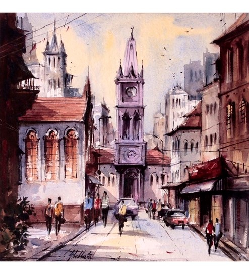 494x544 We Love Art Water Color Painting In Handmade Paper Church By We - Handmade Paper For Watercolor Painting