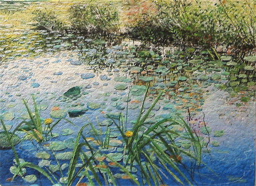 512x372 Meg Black Handmade Paper Paintings Lilly Pond - Handmade Paper Painting