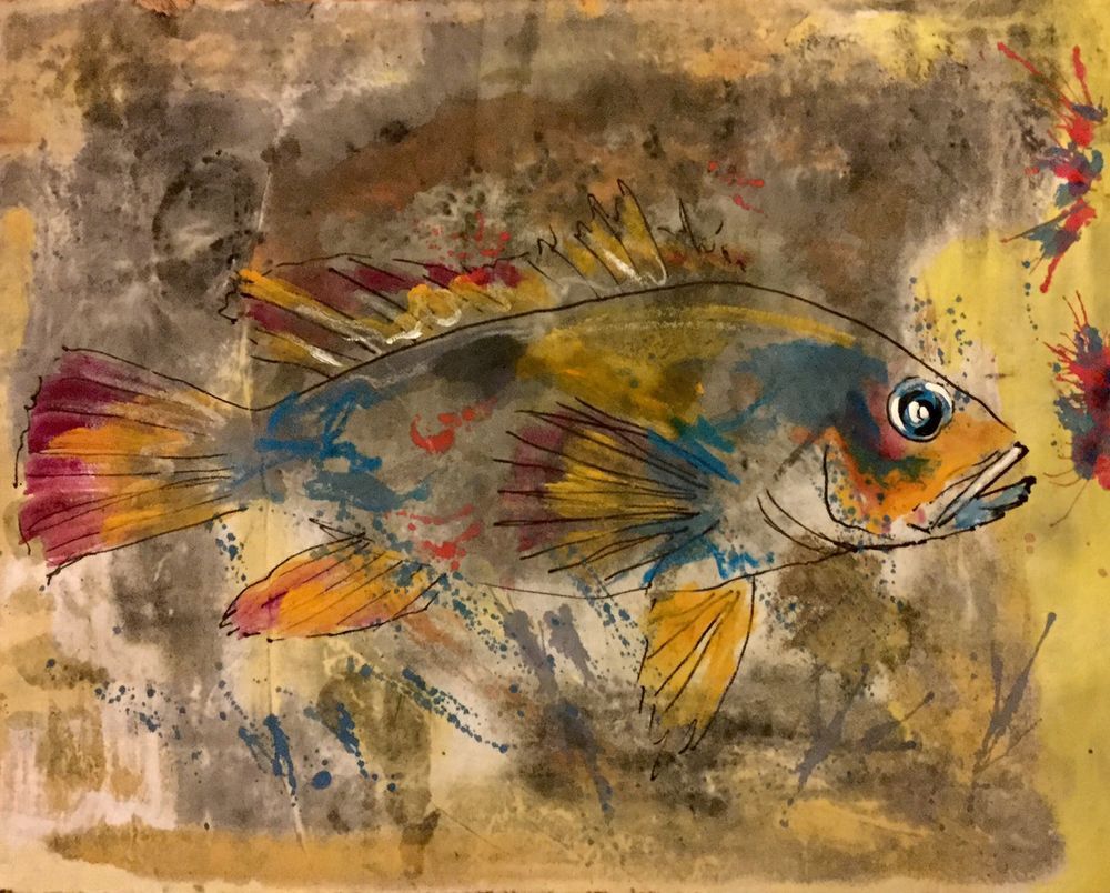 1000x804 Original Watercolor Painting Signed Reflection Ii 16x20 Fish - Handmade Paper Painting
