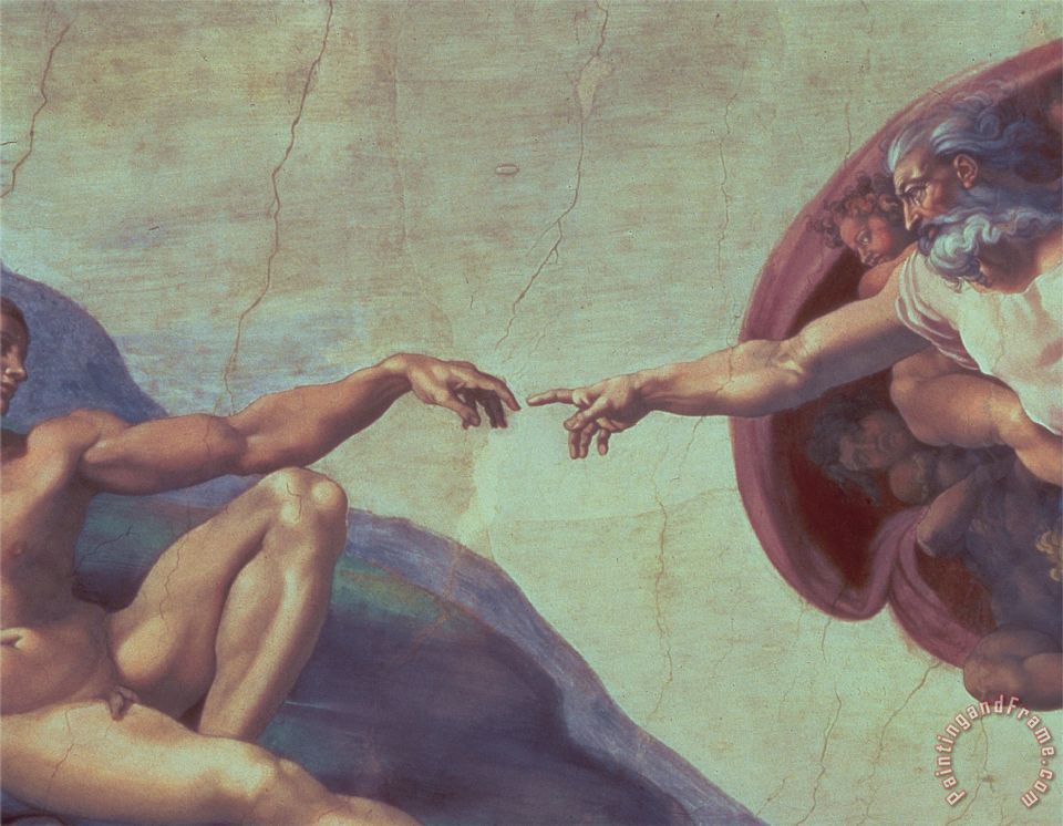 960x746 Michelangelo Buonarroti Sistine Chapel Ceiling Creation Of Adam - Hands Almost Touching Painting