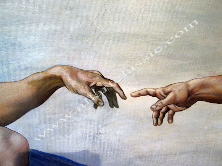750x563 Michelangelo Painting Reproductions Details - Hands Almost Touching Painting