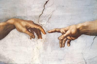400x267 Creation Of Adam Detail Hands Art Print By Michelangelo Buonarroti - Hands Almost Touching Painting