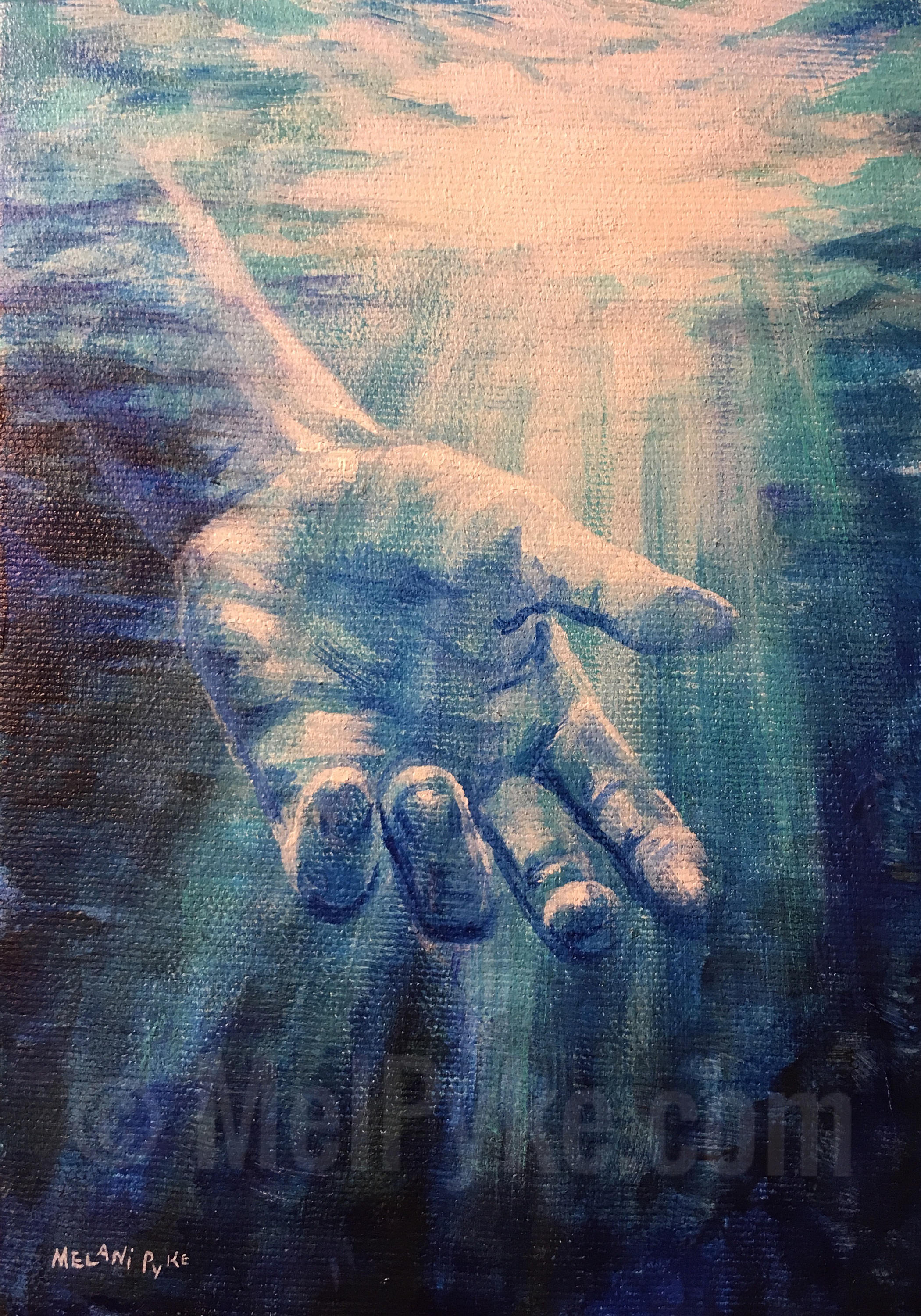 2100x3000 Original Painting Underwater With Hand Reaching Out Religious - Hands Reaching For Each Other Painting