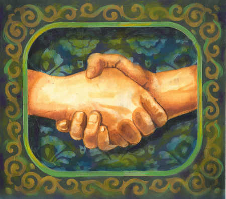 450x396 Stock Illustration - Handshake Painting