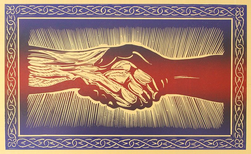 813x500 The Great Handshake (Color Version) - Handshake Painting