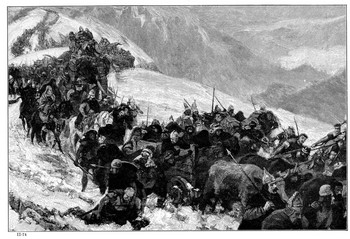 350x239 Hannibal Ancient Rome's Greatest Enemy - Hannibal Crossing The Alps Painting