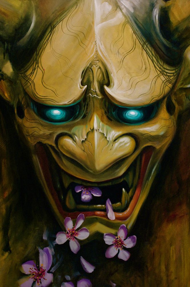 665x1000 Image Result For Hannya Mask Flowers Tattoo Ideas - Hannya Mask Painting