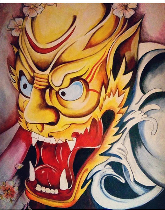 570x724 Acrylic Painting Tattoo Style Hannya Mask - Hannya Mask Painting