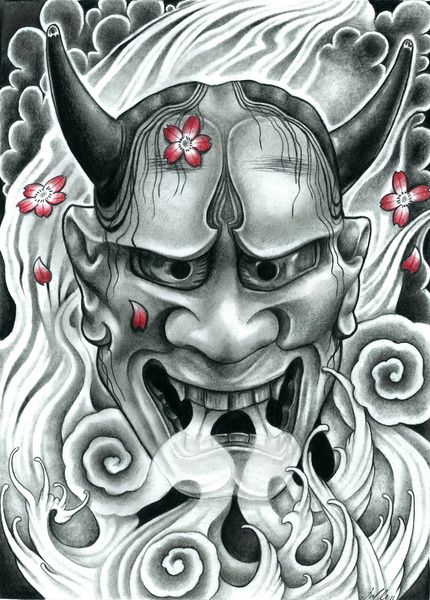 430x600 Hannya Mask Art Print Hannya Masks Art, Masking - Hannya Mask Painting
