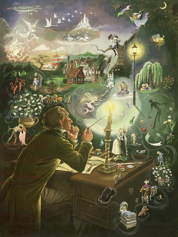 677x900 Hans Christian Andersen Painting By Anne Grahame Johnstone - Hans Painting