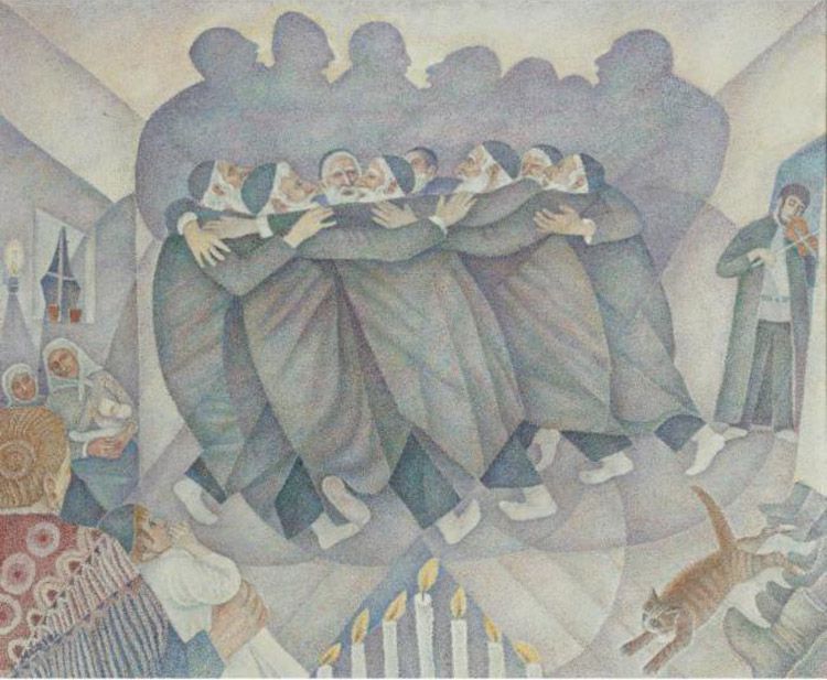 750x617 Hasidic Dance During The Celebration Of Hanukkah Marevna (Marie - Hanukkah Painting