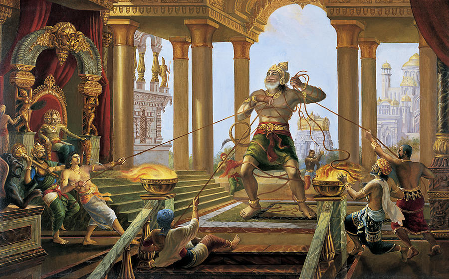 900x561 Hanuman In Ravana's Palace Painting By Vrindavan Das - Hanuman Painting