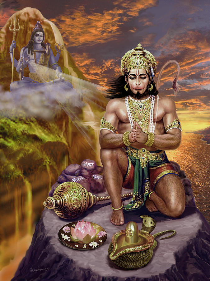 675x900 Hanuman Receives Lord Shiva's Blessings Painting By Vishnudas Art - Hanuman Painting