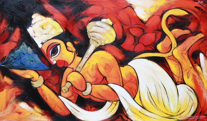 690x405 Hanuman By Artist Sachindranath Jha Impressionism, Painting - Hanuman Painting