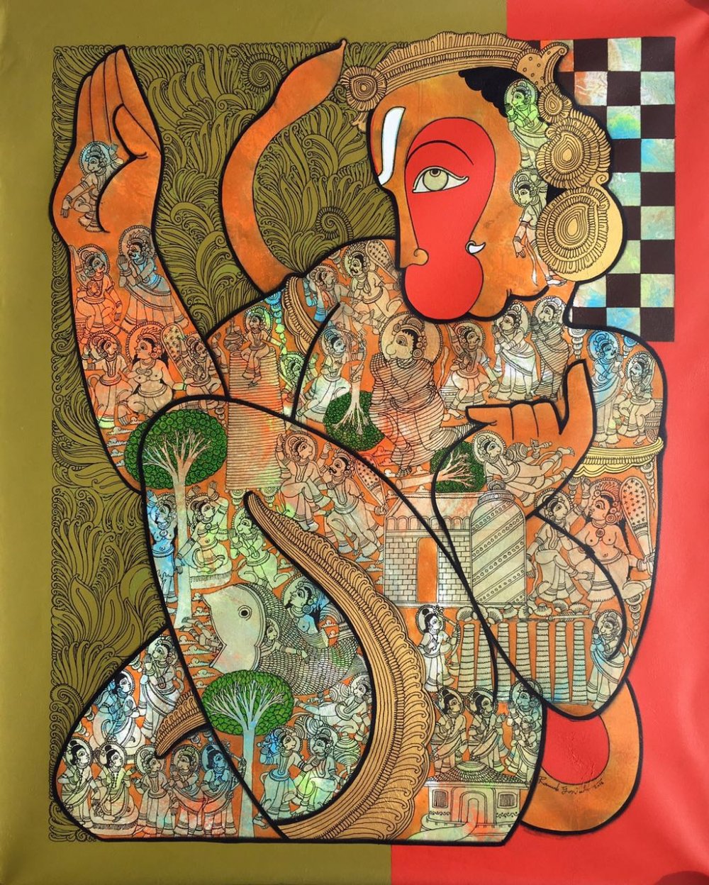 1000x1248 Hanuman 1 By Artist Ramesh Gorjala Religious Art Acrylic Paintings - Hanuman Painting