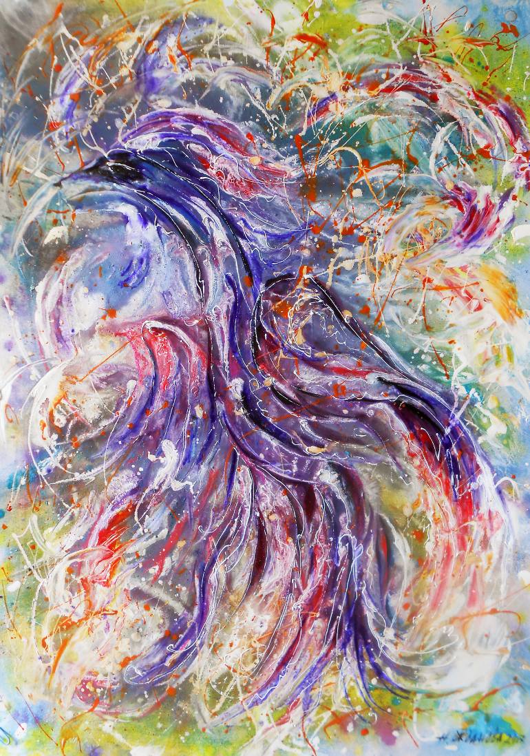 770x1098 Saatchi Art Original Abstract Bird Painting, Blue Bird Happiness - Happiness Abstract Painting