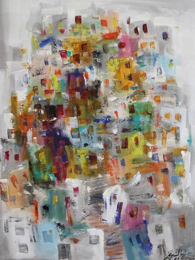 400x533 Signed Colorful Abstract Painting From Brazil - Happiness Abstract Painting