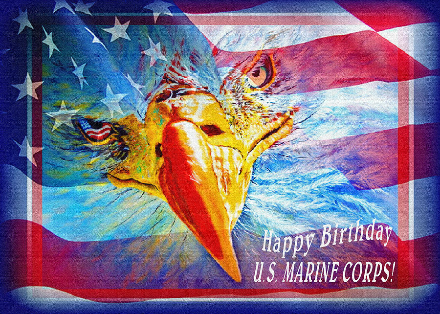 900x642 Happy Birthday Marine Corps Painting By Donna Proctor - Happy Birthday Canvas Painting