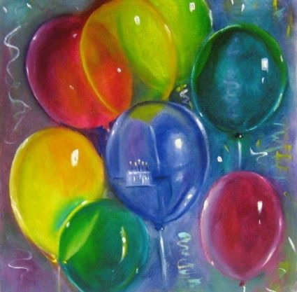 425x417 Happy Birthday Balloons Oil Painting Original Art Painting By - Happy Birthday Oil Painting