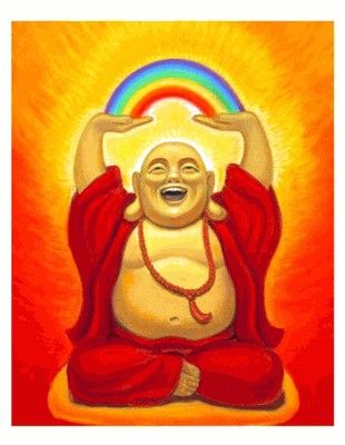 310x400 Laughing Buddha Spiritual Art Buddhist Poster By Halstenbergstudio - Happy Buddha Painting