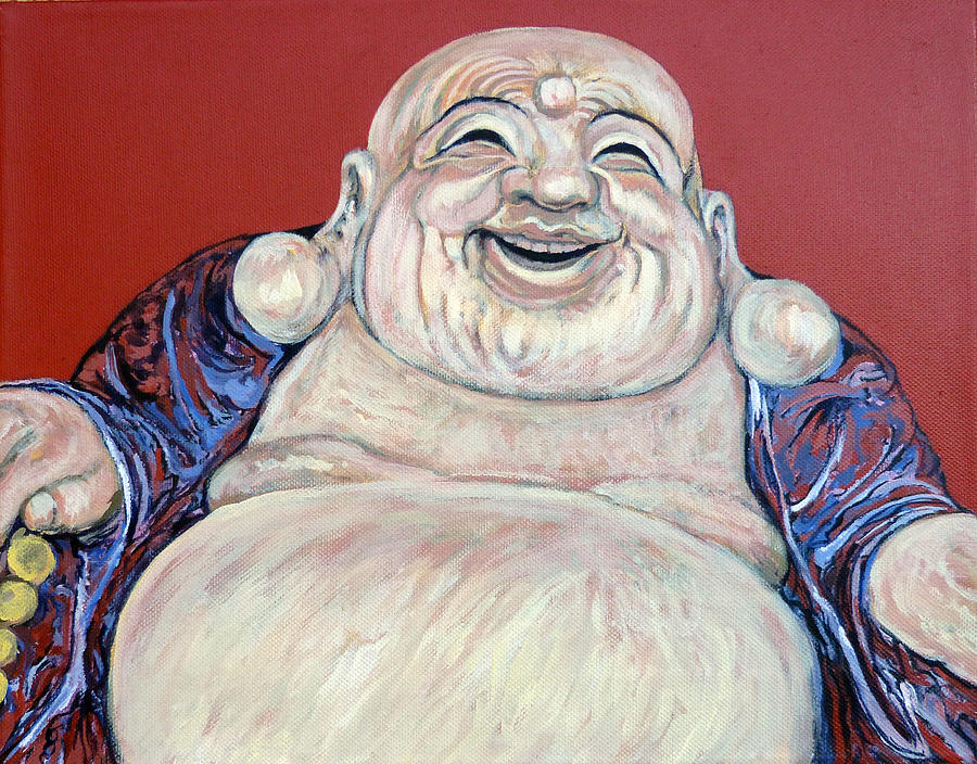 900x704 Lucky Buddha Painting By Tom Roderick - Happy Buddha Painting
