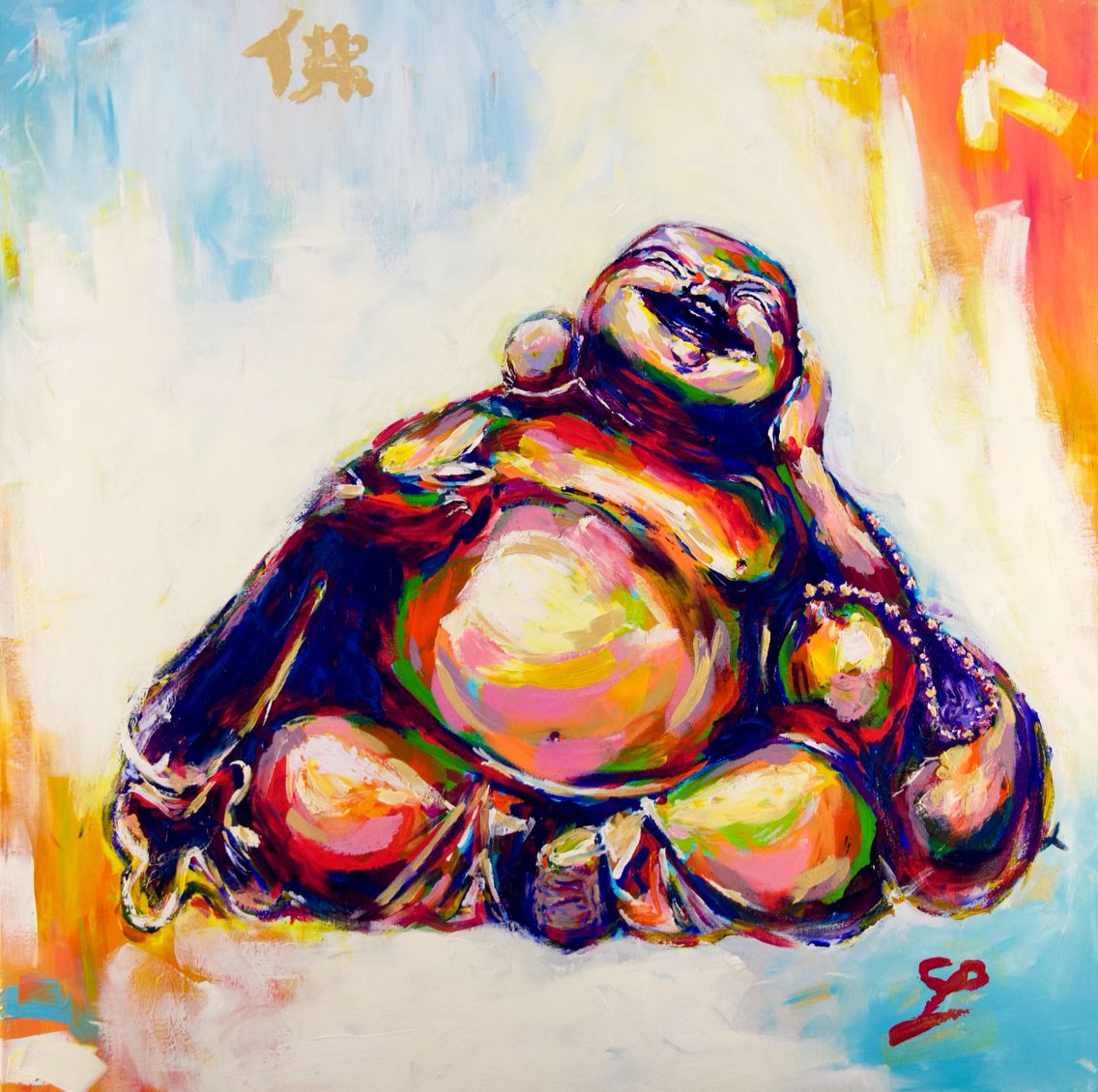 1136x1130 Happy Buddha Acrylic Paintingsunrise Sunset Contentment By - Happy Buddha Painting