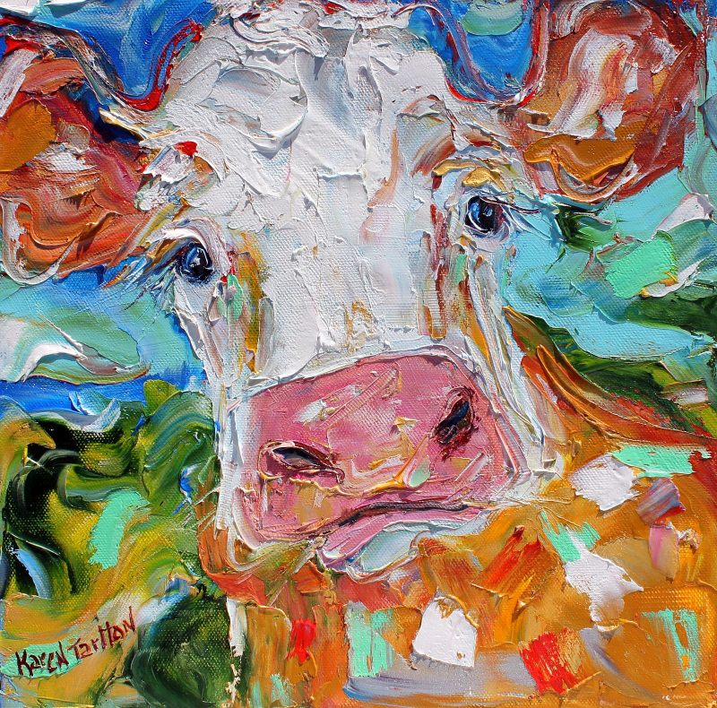 800x790 Karen Tarlton Happy Cow Original Oil Painting By Karen Tarlton - Happy Cow Painting