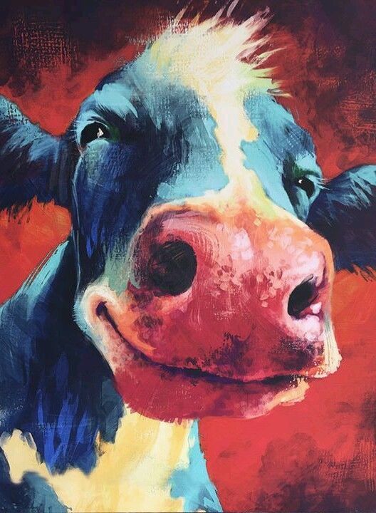 528x720 New Happy Cow Face Canvas Print 16 X 20 Bright Colors - Happy Cow Painting