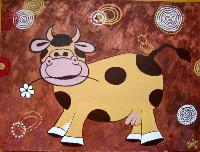 770x585 Saatchi Art Happy Cow Painting By Elena Parau - Happy Cow Painting