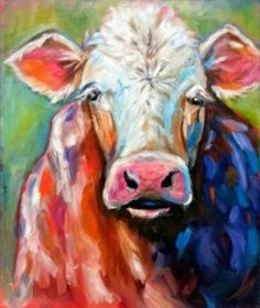 236x280 Yvette Andino Art Original Cow Painting, Happy Cow, Calf - Happy Cow Painting
