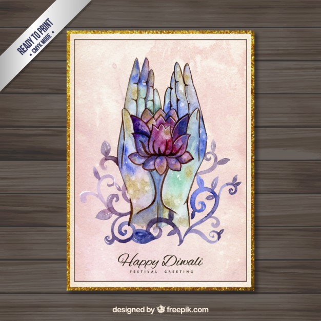 626x626 Hand Painted Happy Diwali Card With Hands Vector Free Download - Happy Diwali Painting