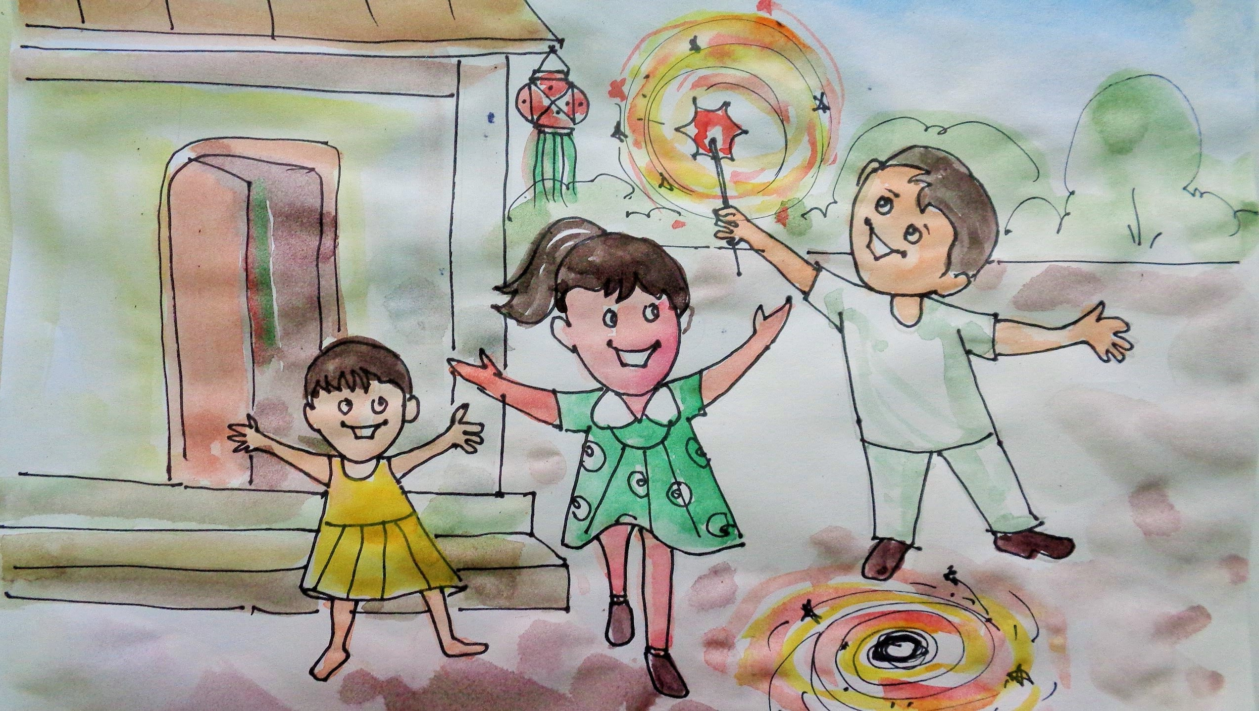 2543x1437 Diwali Painting For Kids Happy Diwali Speacial - Happy Diwali Painting