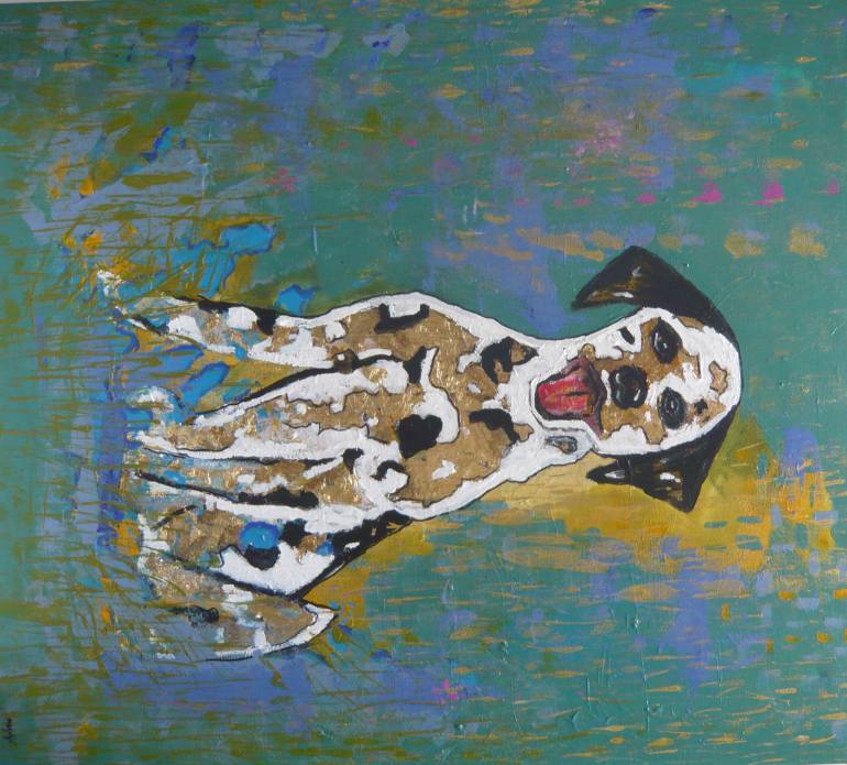 770x695 Saatchi Art Happy Dog Painting By Marjolijn Dijkhuis - Happy Dog Painting