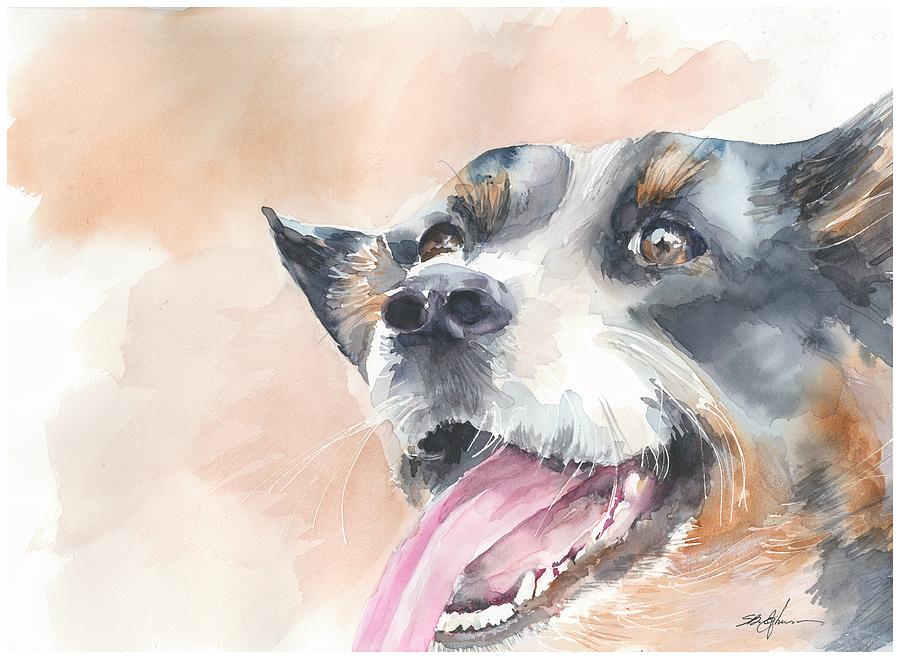 900x659 Chloe's Happy Dog Painting By Susan Blackaller Johnson - Happy Dog Painting