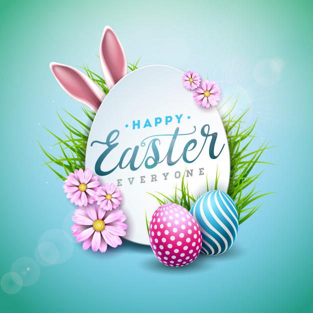 626x626 Happy Easter Holiday With Painted Egg And Rabbit Ears Vector - Happy Easter Painting